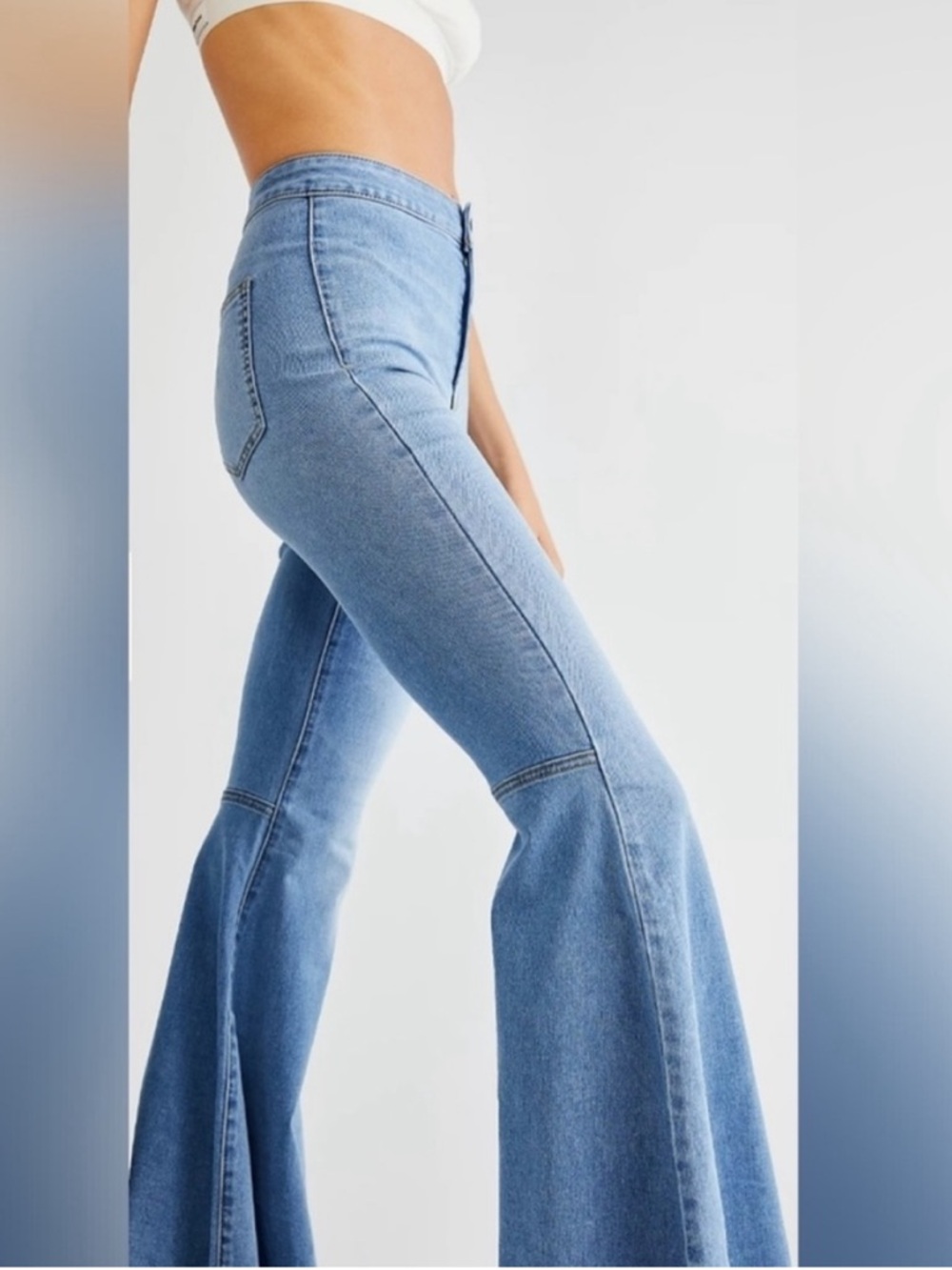 Free People- Just Float On Flare Jeans In Light Wash - Picture 4 of 8